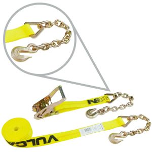 VULCAN Ratchet Strap with Chain Anchors - 2 Inch x 40 Foot - Classic Yellow - 3,600 Pound Safe Working Load