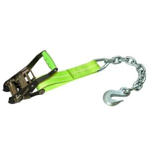 VULCAN 2 Inch Wide Handle Ratchet Buckle with Webbing and Chain Anchor - High-Viz - 3,600 Pound Safe Working Load