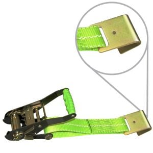 VULCAN 2 Inch Wide Handle Ratchet Buckle with Webbing and Flat Hook - High-Viz - 3,300 Pound Safe Working Load