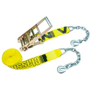 VULCAN Ratchet Strap with Chain Anchors - 3 Inch x 27 Foot - Classic Yellow - 5,000 Pound Safe Working Load