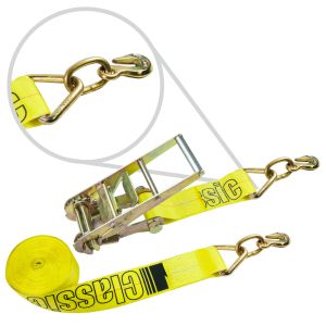 VULCAN Ratchet Strap with Grab Hooks - 3 Inch x 27 Foot - Classic Yellow - 5,000 Pound Safe Working Load