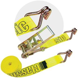VULCAN Ratchet Strap with Wire Hooks - 3 Inch x 27 Foot - Classic Yellow - 5,000 Pound Safe Working Load