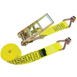 VULCAN Ratchet Strap with Wire Hooks - 3 Inch x 27 Foot - Classic Yellow - 5,000 Pound Safe Working Load