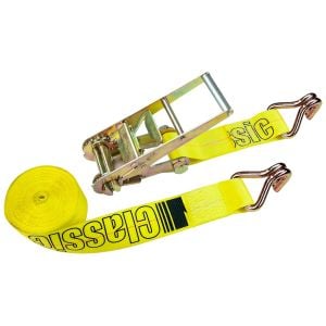 VULCAN Ratchet Strap with Wire Hooks - 3 Inch x 27 Foot - 2 Pack - Classic Yellow - 5,000 Pound Safe Working Load