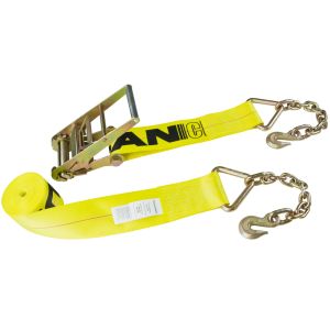 VULCAN Ratchet Strap with Chain Anchors - 4 Inch x 27 Foot - 2 Pack - Classic Yellow - 5,400 Pound Safe Working Load