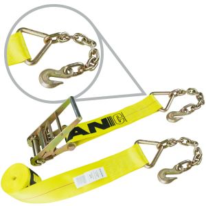 VULCAN Ratchet Strap with Chain Anchors - 4 Inch x 27 Foot - Classic Yellow - 5,400 Pound Safe Working Load