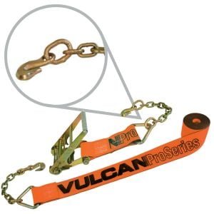 VULCAN Ratchet Strap with Chain Anchors - 4 Inch x 30 Foot - PROSeries - 6,600 Pound Safe Working Load