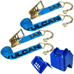 VULCAN Chain Anchor Ratchet Strap and Corner Protector Kit - 4 Inch x 30 Foot - 6,600 Pound Safe Working Load