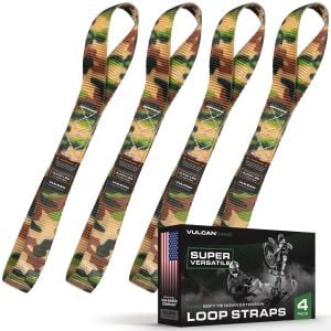 VULCAN Soft Loop Straps - 1.6" x 17" - 3X Stronger Than 1" Straps - Camouflage - (4) Loop Tie Down Extension Straps - Attach To Handlebars, Struts, Axles - For ATVs, UTVs, Snowmobiles, Jet Skis