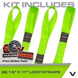 VULCAN Soft Loop Straps - 1.6" x 17" - 3X Stronger Than 1" Straps - Green - (4) Loop Tie Down Extension Straps - Attach To Handlebars, Struts, Axles - For ATVs, UTVs, Snowmobiles, Jet Skis