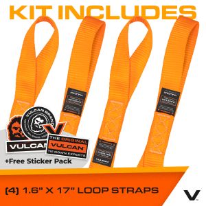VULCAN Soft Loop Straps - 1.6" x 17" - 3X Stronger Than 1" Straps - Orange - (4) Loop Tie Down Extension Straps - Attach To Handlebars, Struts, Axles - For ATVs, UTVs, Snowmobiles, Jet Skis
