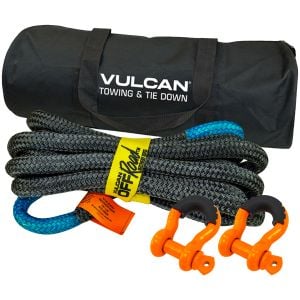 VULCAN Off-Road Double Braided Recovery Rope Kit with 7/8 Inch x 20 Foot Rope, Two Shackles and Vented Storage Bag - 28,600 lbs. Breaking Strength - Blue, Black