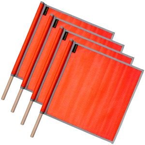 VULCAN Safety Flags With Border - Bright Orange - PVC - Dowel - 18 Inch x 18 Inch - 4 Pack