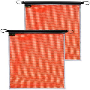 VULCAN Safety Flags With Border - Bright Orange - Mesh - Stretch Cord - 18 Inch x 18 Inch - 2 Pack