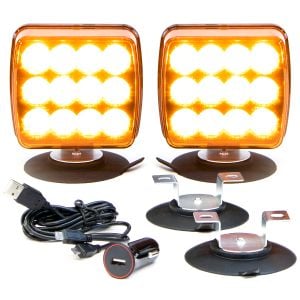 VULCAN Amber LED Flashing Warning Light Kit For Oversize Loads - Trucks - Trailers - Suvs and Boats - Includes Horizontal and Vertical Magnetic Suction Cup Mounts