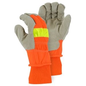 Hi-Visibility Split Leather Winter Lined Reflective Work Gloves