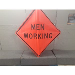 Mesh Roll Up Men Working Ahead Sign - Sign Only - 48 Inch x 48 Inch - Scratch And Dent