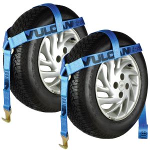 Scratch And Dent VULCAN Wheel Dolly Tire Harness with Flat Hooks - Bonnet Style - Classic Blue - 1,665 Pound Safe Working Load - 2 Pack