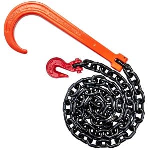 VULCAN Alloy Tow Chain with Forged Long J Hook - Grade 80 - 3/8 Inch x 6 Foot - PROSeries - 7,100 Pound Safe Working Load