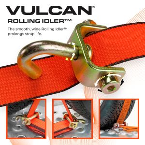 VULCAN Autohauler Car Tie Down - Rolling Idler 3-Cleat - 120 Inch, 4 Pack - PROSeries - 3,300 Pound Safe Working Load