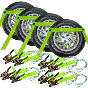 Scratch And Dent VULCAN Car Tie Down with Chain Anchors - Side Rail - 4 Pack - High-Viz - 3,300 Pound Safe Working Load