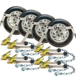 VULCAN Car Tie Down with Chain Anchors - Side Rail - 4 Pack - Silver Series - 3,300 Pound Safe Working Load