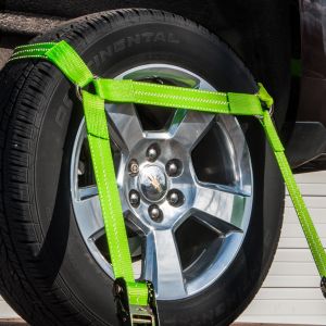 VULCAN Car Tie Down with Chain Anchors - Side Rail - 4 Pack - High-Viz - 3,300 Pound Safe Working Load