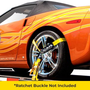 VULCAN Wheel Dolly Tire Harness with Universal O-Ring - 2 Inch x 96 Inch - 4 Pack - Classic Yellow - 3,300 Pound Safe Working Load - Straps Only - Ratchets Sold Separately