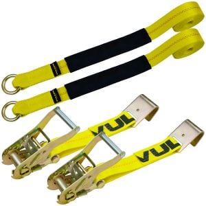 VULCAN Car Tie Down - Flat Hooks - Lasso Style - 2 Inch x 96 Inch - 2 Pack - Classic Yellow - 3300 Pound Safe Working Load