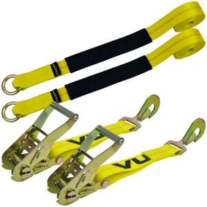 VULCAN Car Tie Down - Twisted Snap Hooks - Lasso Style - 2 Inch x 96 Inch - 2 Pack - Classic Yellow - 3,300 Pound Safe Working Load