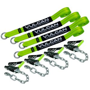 VULCAN Car Tie Down with Chain Anchors - Lasso Style - 2 Inch x 96 Inch, 4 Pack - High-Viz - 3,300 Pound Safe Working Load