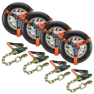 VULCAN Car Tie Down with Chain Anchors - Lasso Style - 2 Inch x 96 Inch, 4 Pack - PROSeries - 3,300 Pound Safe Working Load