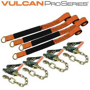 VULCAN Car Tie Down with Chain Anchors - Lasso Style - 2 Inch x 96 Inch - 4 Pack - PROSeries - 3,300 Pound Safe Working Load