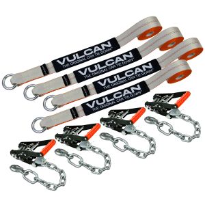 VULCAN Car Tie Down with Chain Anchors - Lasso Style - 2 Inch x 96 Inch, 4 Pack - Silver Series - 3,300 Pound Safe Working Load