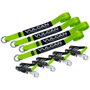 VULCAN Car Tie Down with Snap Hooks - Lasso Style - 2 Inch x 96 Inch, 4 Pack - High-Viz - 3,300 Pound Safe Working Load
