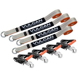 VULCAN Car Tie Down with Snap Hooks - Lasso Style - 2 Inch x 96 Inch - 4 Pack - Silver Series - 3,300 Pound Safe Working Load