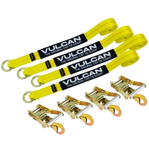 VULCAN Car Tie Down with Snap Hooks - Lasso Style - 2 Inch x 96 Inch - 4 Pack - Classic Yellow - 3,300 Pound Safe Working Load