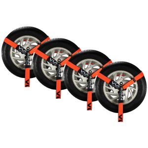 Scratch and Dent VULCAN Wheel Dolly Tire Harness with Universal O-Ring - 2 Inch x 96 Inch - 4 Pack - PROSeries - 3,300 Pound Safe Working Load - Straps Only - Ratchets Sold Separately