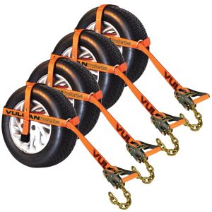 VULCAN Car Tie Down with Adjustable Loop and Chain Tail - Basket Style - 4 Pack - PROSeries - 3,300 Pound Safe Working Load