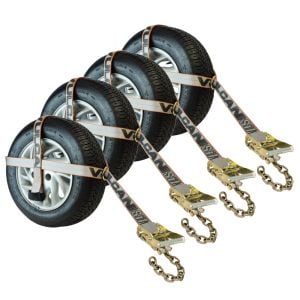 VULCAN Car Tie Down - Adjustable Loop Basket Style - Chain Tail - 4 Pack - Silver Series - 3,300 Pound Safe Working Load
