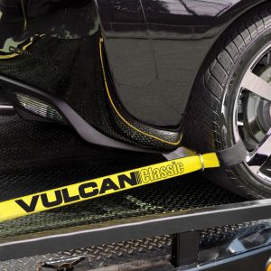 VULCAN Exotic Car Rim Tie Down Set with Flush Mount Pan Fittings - 2 Inch x 144 Inch, 4 Straps - Classic Yellow - 3,300 Pound Safe Working Load