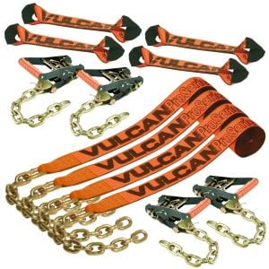 VULCAN 8-Point Roll Back Vehicle Tie Down Kit with Chain Tails on Both Ends - Set of 4 - Proseries