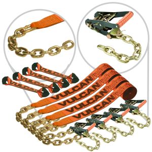 VULCAN 8-Point Roll Back Vehicle Tie Down Kit with Chain Tails On Both Ends, Set of 4 - PROSeries