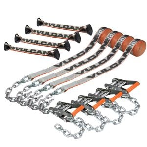 VULCAN 8-Point Roll Back Vehicle Tie Down Kit with Chain Tails on Both Ends - Set of 4 - Silver Series