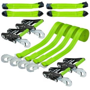 VULCAN 8-Point Vehicle Tie Down Kit with Snap Hooks on Both Ends - Set of 4 - Reflective High-Viz 