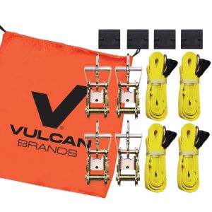 Scratch And Dent VULCAN Car Tie Down Kit - Adjustable Loop - Snap Hooks - Classic Yellow - Complete Kit Includes 4 Straps and 4 Ratchets