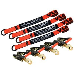 VULCAN Wheel Tie Down Kit with Snap Hook Ratchets - 4 Pack - PROSeries - 3,300 Pound Safe Working Load