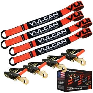 VULCAN Wheel Tie Down Kit with Snap Hook Ratchets - 4 Pack - PROSeries - 3,300 Pound Safe Working Load