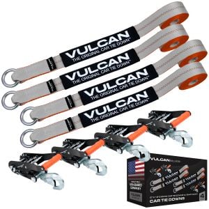 VULCAN Car Rim Tie Downs with Ratchets - 2 Inch x 144 Inch - 4 Pack - Silver Series - 3,300 Pound Safe Working Load