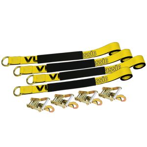 VULCAN Car Rim Tie Down System with Ratchets - 2 Inch x 144 Inch - 4 Pack - Classic Yellow - 3,300 Pound Safe Working Load